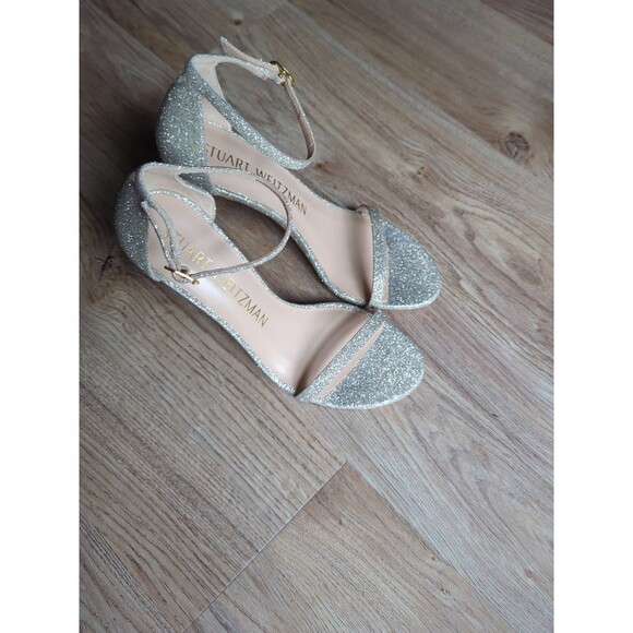 Stuart Weitzman Nudistsong Nudist Heel Sandals Womens 7 Fine Glitter - Picture 12 of 15